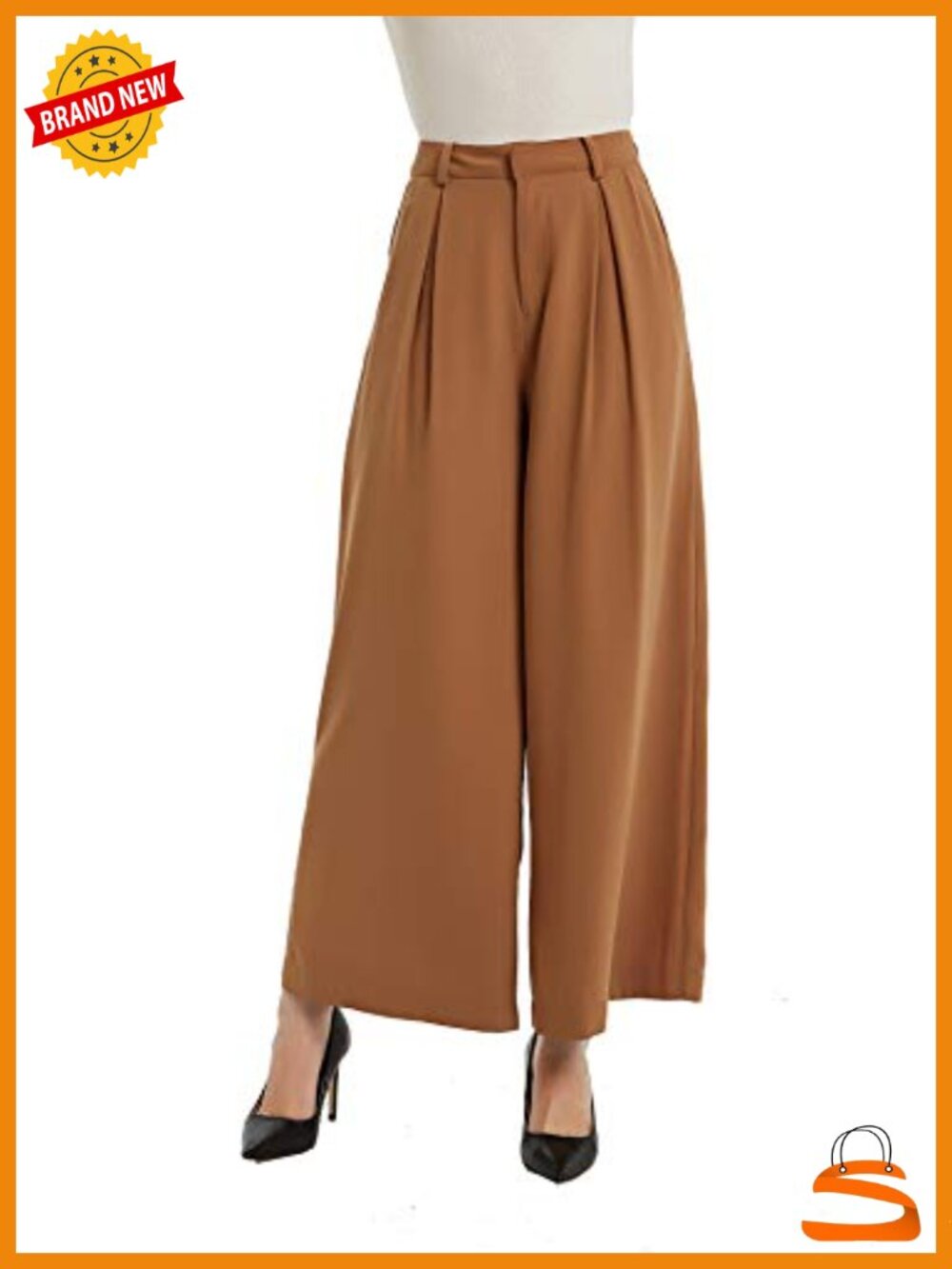 Wide Leg High Waist Palazzo Business Dress Pants Pleated Zip